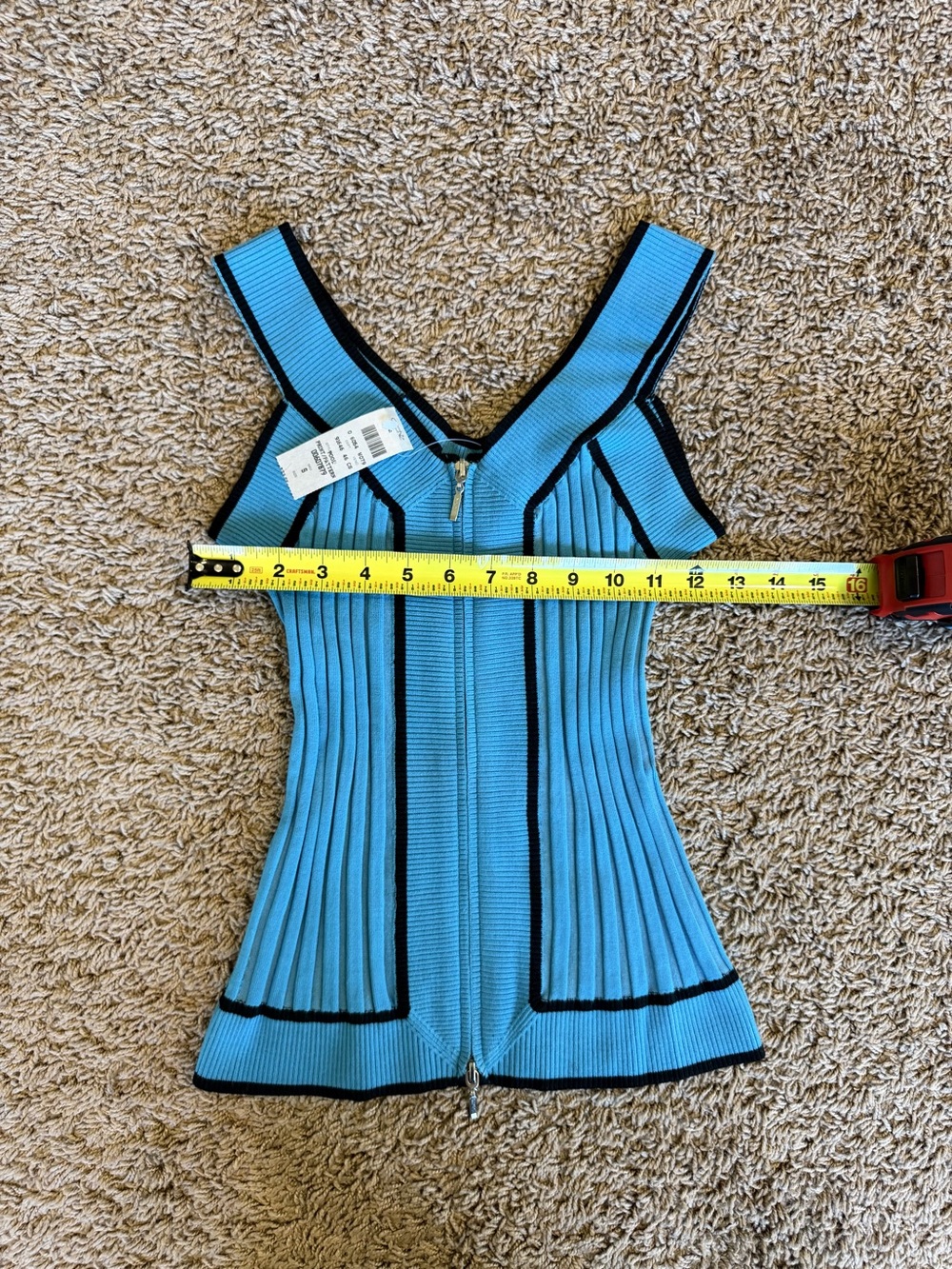 Cache Turquoise Ribbed Zip-Front Tank with Black Trim - Picture 2 of 5